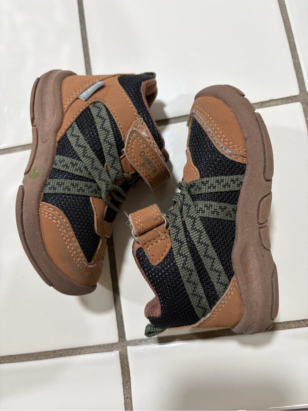 OshKosh B'gosh Brown and Black Kids Sneakers with Olive Straps